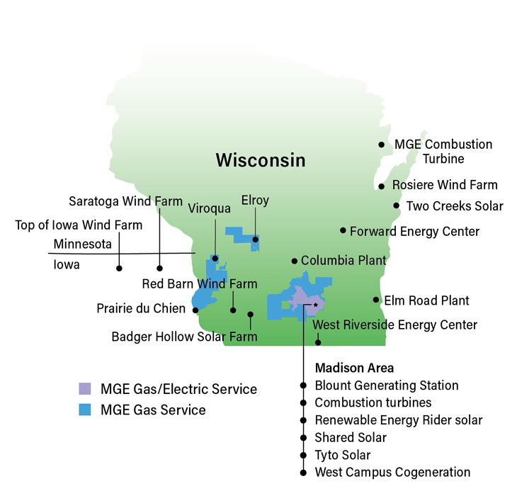 Map of MGE's service area.