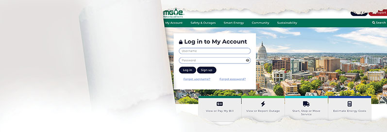 Screenshot of the new mge.com homepage.