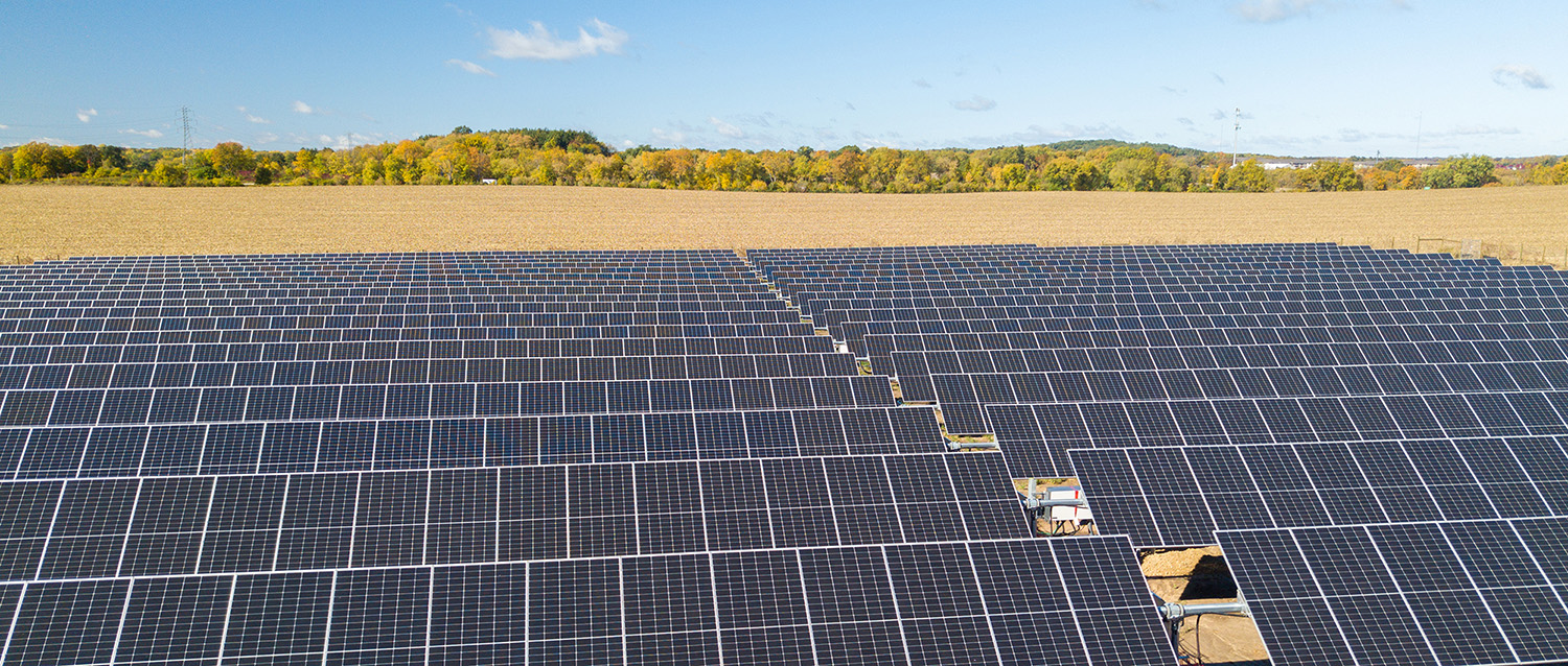 Aerial view of a solar field.