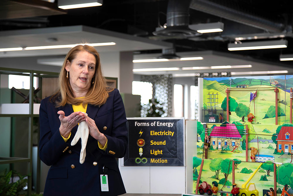 Flossie Baryenbruch, MGE’s electric safety education consultant, presents the Switch to Safety program