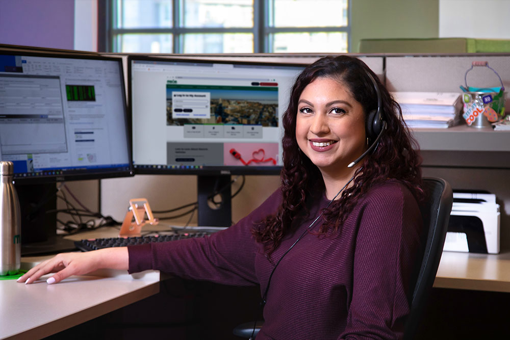 MGE customer service representative in the call center.