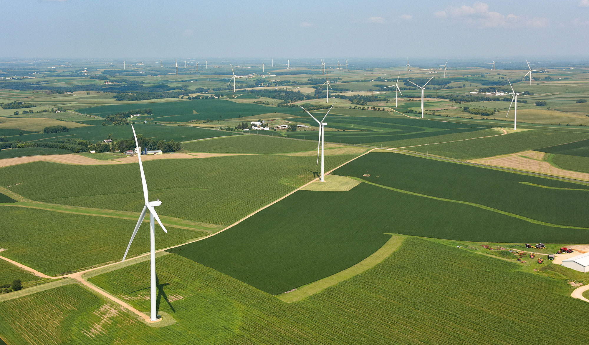 Aerial view of a wind farm.