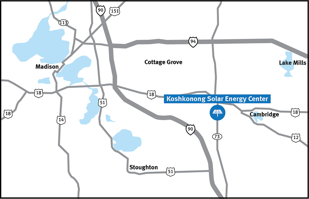 Map showing location of Koshkonong Solar Energy Center.