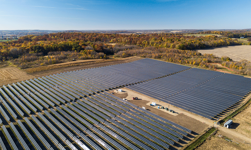 Aerial view of Strix Solar under construction in Fitchburg, Wis.